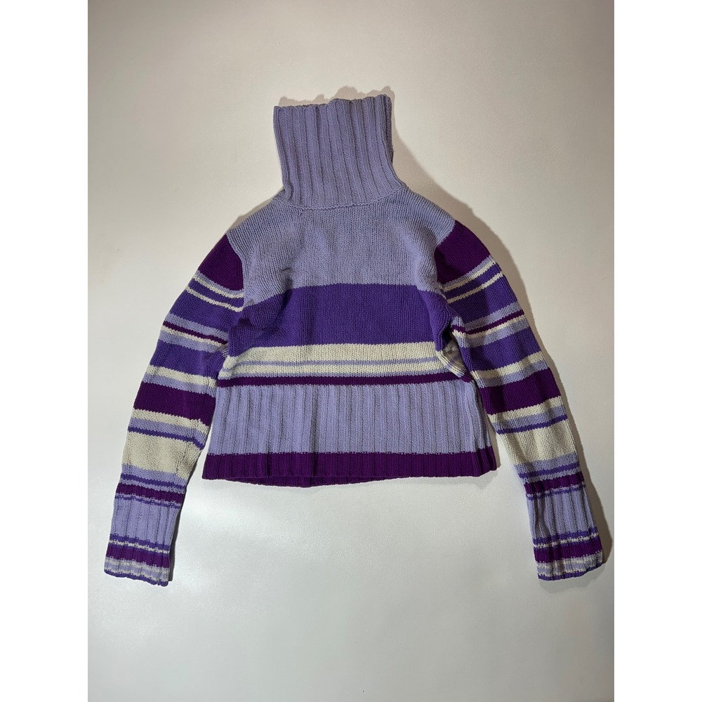 Old Navy Turtleneck Sweater Womens Large Purple Striped Chenille Knit Excellent